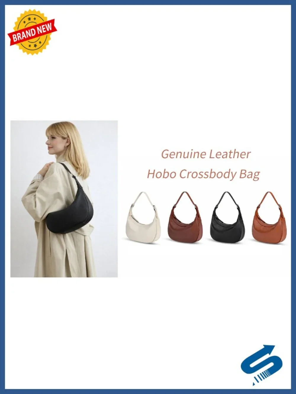 Genuine Leather Hobo Crossbody Bag with Two Adjustable Straps